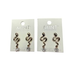 POPPY Gold Plated Serpent Snake Stud Earrings 2 Pairs Crystal lot bundle gift